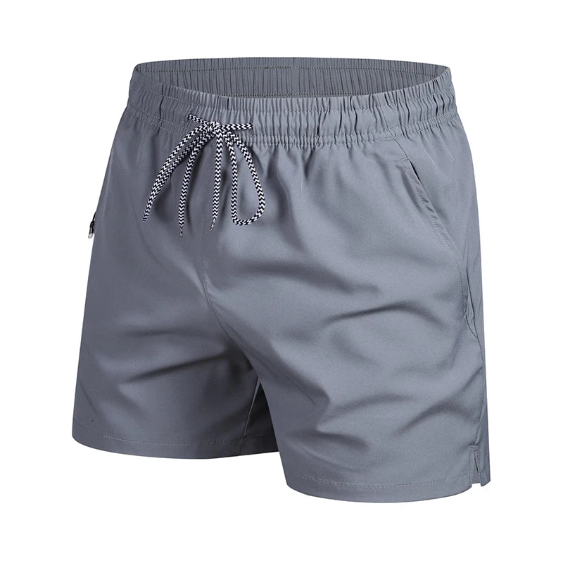 Gray shorts with drawstring on a white background